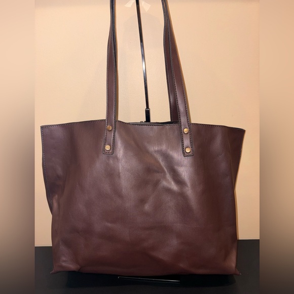 Lulu Dharma Vegan Leather Tote Bag – Brown – 15”x11” - Picture 1 of 5